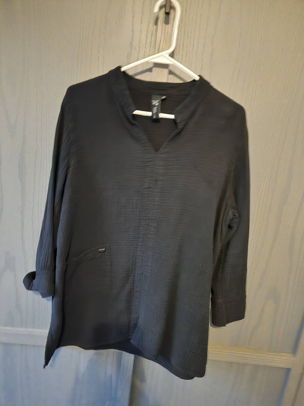 Women's Black Gauze V-Notch Tunic